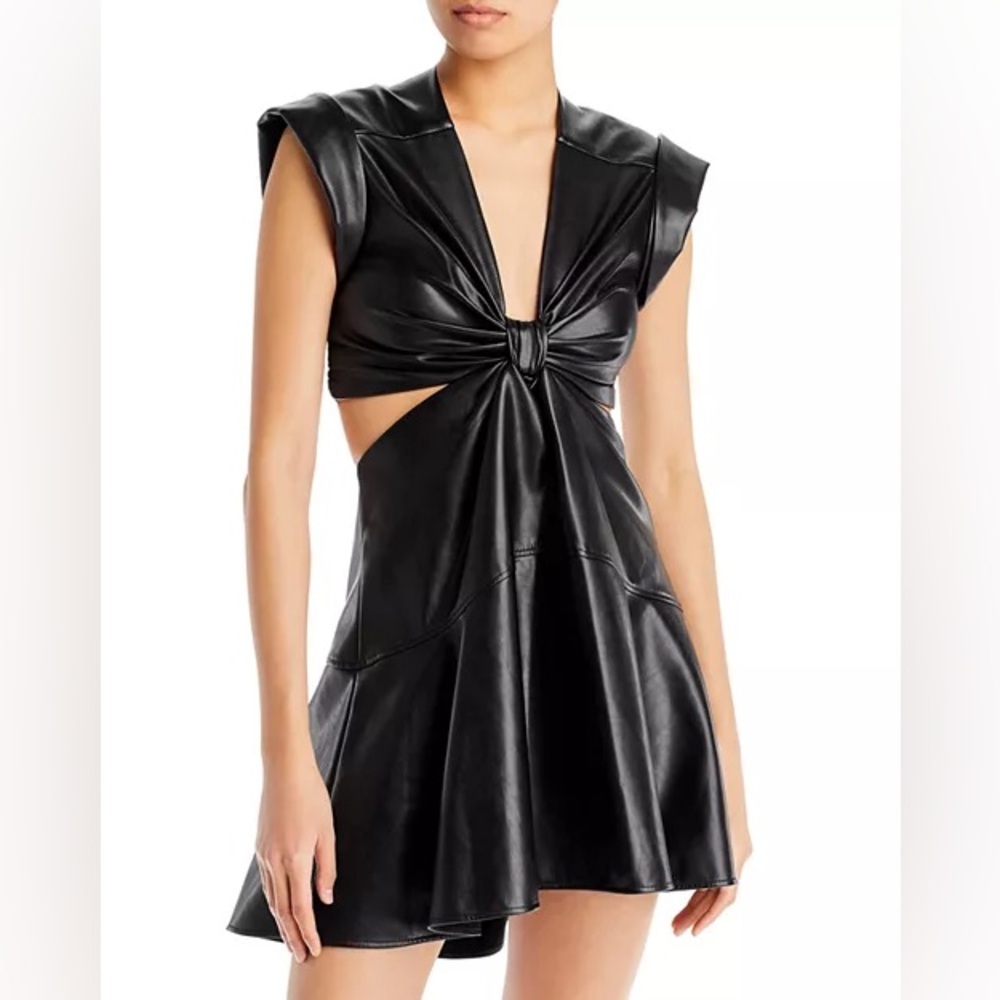 🛍️NWT🥰Front-Gathered Faux Leather Cut-Out Mini Dress👗